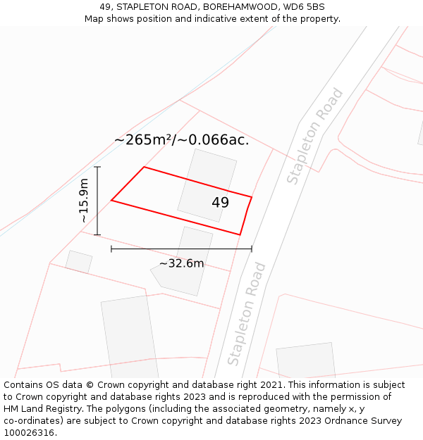 49, STAPLETON ROAD, BOREHAMWOOD, WD6 5BS: Plot and title map