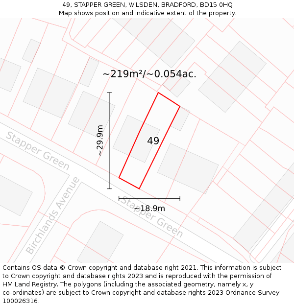 49, STAPPER GREEN, WILSDEN, BRADFORD, BD15 0HQ: Plot and title map