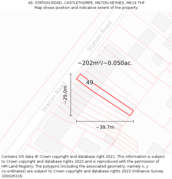 49, STATION ROAD, CASTLETHORPE, MILTON KEYNES, MK19 7HF: Plot and title map