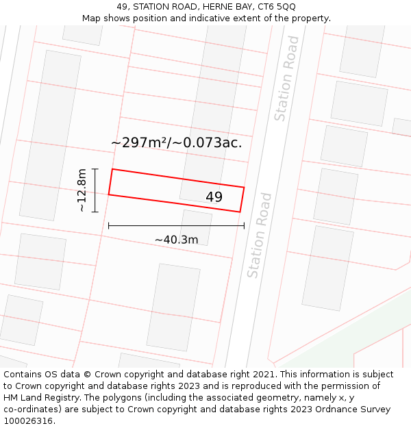 49, STATION ROAD, HERNE BAY, CT6 5QQ: Plot and title map