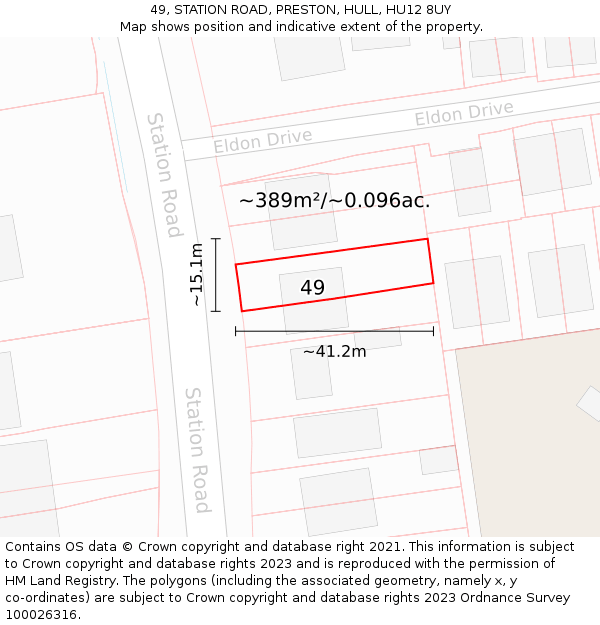 49, STATION ROAD, PRESTON, HULL, HU12 8UY: Plot and title map