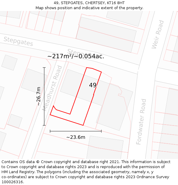 49, STEPGATES, CHERTSEY, KT16 8HT: Plot and title map