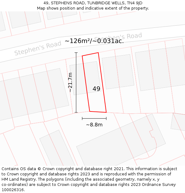 49, STEPHENS ROAD, TUNBRIDGE WELLS, TN4 9JD: Plot and title map