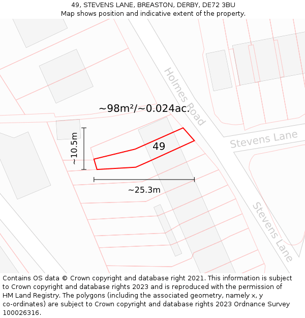 49, STEVENS LANE, BREASTON, DERBY, DE72 3BU: Plot and title map