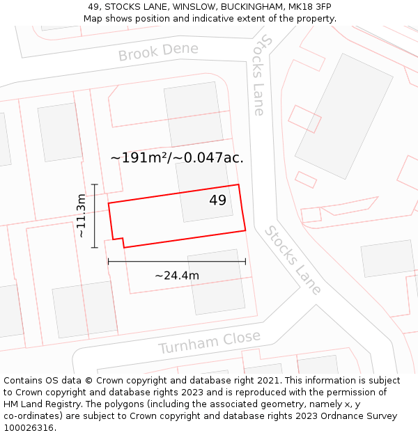 49, STOCKS LANE, WINSLOW, BUCKINGHAM, MK18 3FP: Plot and title map