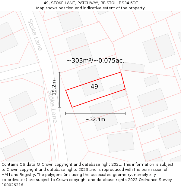 49, STOKE LANE, PATCHWAY, BRISTOL, BS34 6DT: Plot and title map