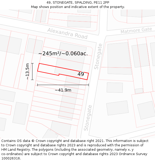 49, STONEGATE, SPALDING, PE11 2PP: Plot and title map