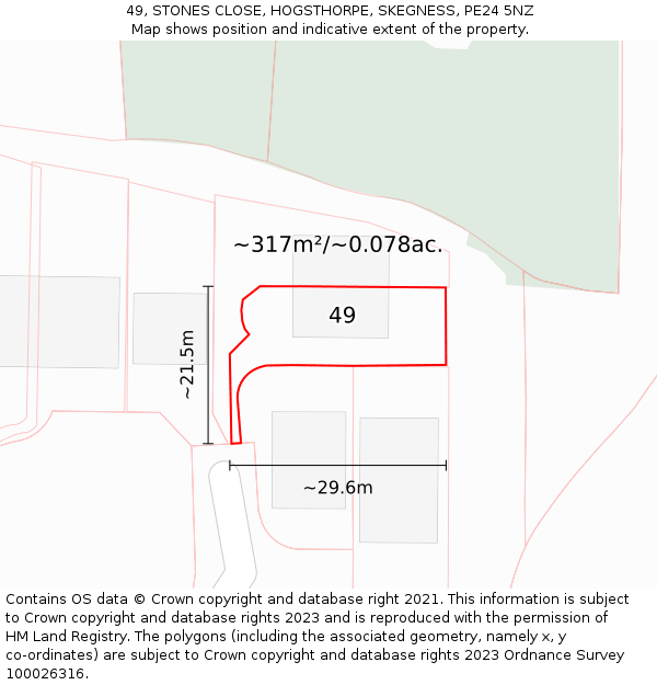 49, STONES CLOSE, HOGSTHORPE, SKEGNESS, PE24 5NZ: Plot and title map