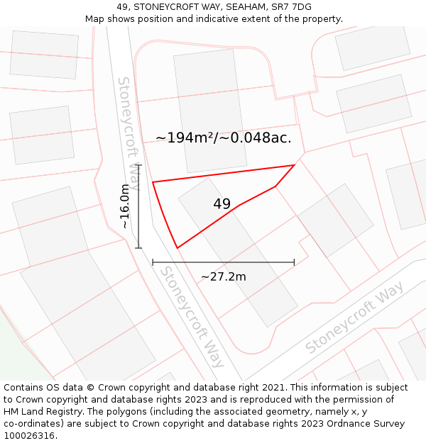 49, STONEYCROFT WAY, SEAHAM, SR7 7DG: Plot and title map