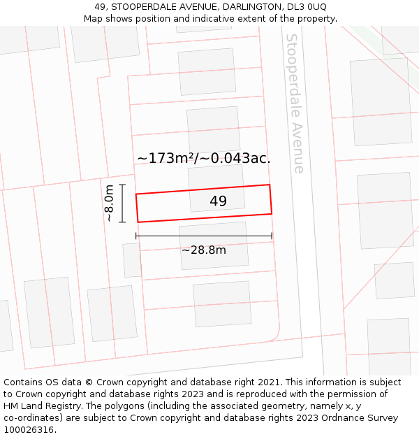 49, STOOPERDALE AVENUE, DARLINGTON, DL3 0UQ: Plot and title map