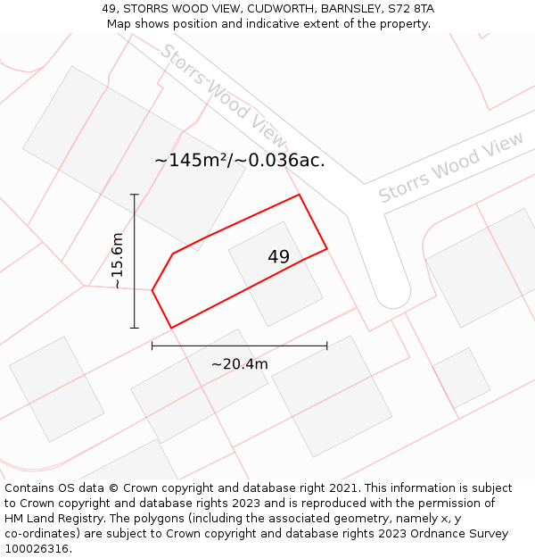 49, STORRS WOOD VIEW, CUDWORTH, BARNSLEY, S72 8TA: Plot and title map