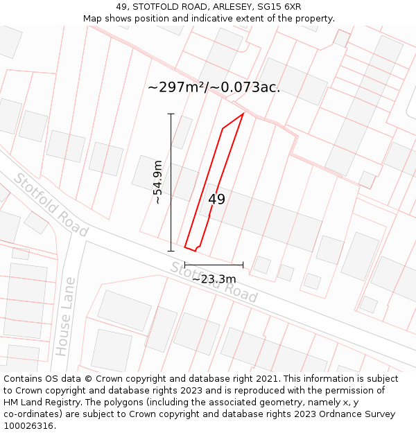 49, STOTFOLD ROAD, ARLESEY, SG15 6XR: Plot and title map