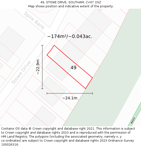 49, STOWE DRIVE, SOUTHAM, CV47 1NZ: Plot and title map