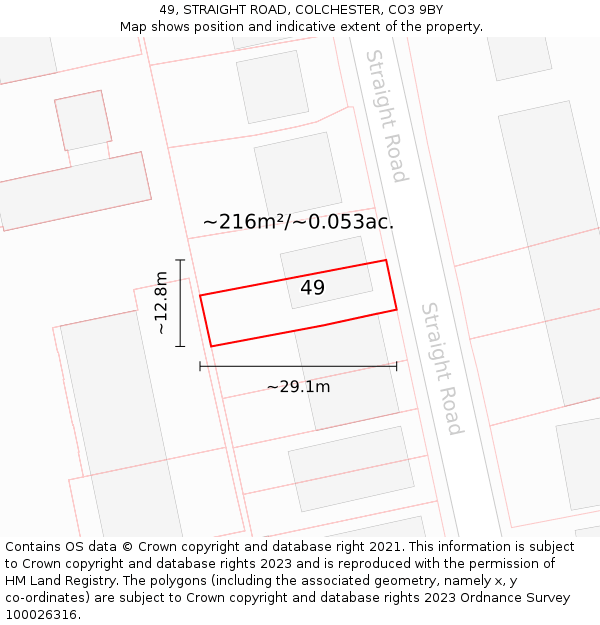 49, STRAIGHT ROAD, COLCHESTER, CO3 9BY: Plot and title map