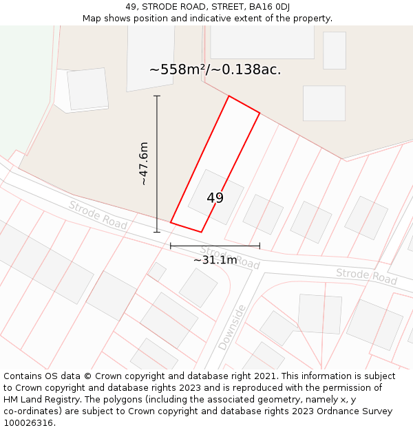 49, STRODE ROAD, STREET, BA16 0DJ: Plot and title map