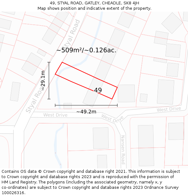 49, STYAL ROAD, GATLEY, CHEADLE, SK8 4JH: Plot and title map