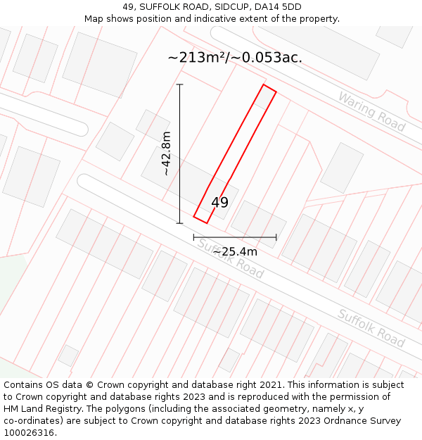 49, SUFFOLK ROAD, SIDCUP, DA14 5DD: Plot and title map