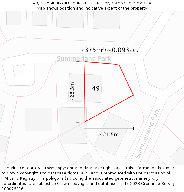 49, SUMMERLAND PARK, UPPER KILLAY, SWANSEA, SA2 7HX: Plot and title map