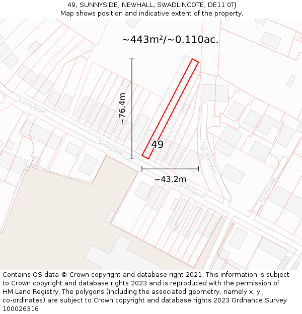 49, SUNNYSIDE, NEWHALL, SWADLINCOTE, DE11 0TJ: Plot and title map
