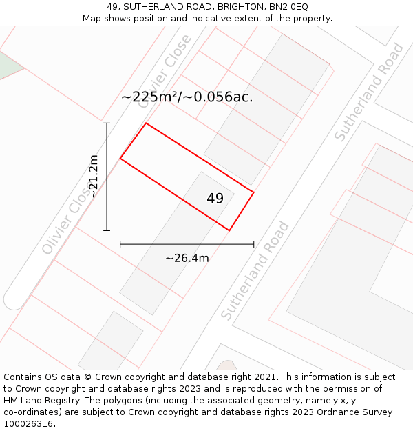 49, SUTHERLAND ROAD, BRIGHTON, BN2 0EQ: Plot and title map