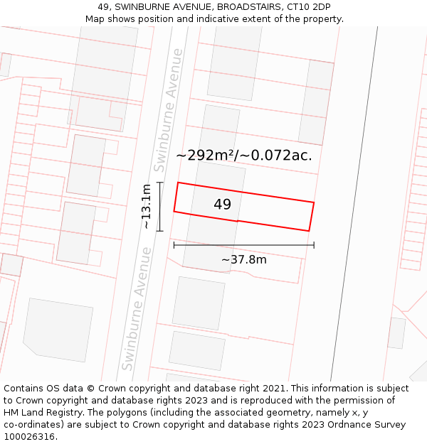 49, SWINBURNE AVENUE, BROADSTAIRS, CT10 2DP: Plot and title map