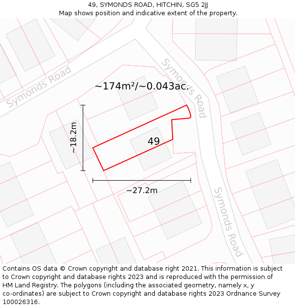 49, SYMONDS ROAD, HITCHIN, SG5 2JJ: Plot and title map