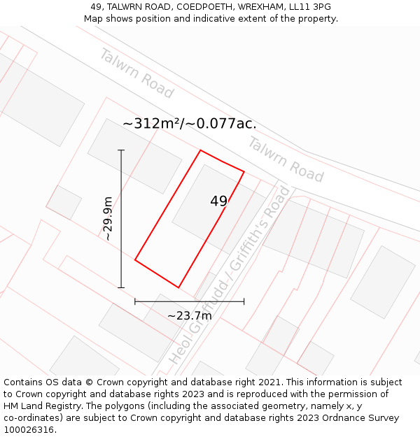 49, TALWRN ROAD, COEDPOETH, WREXHAM, LL11 3PG: Plot and title map