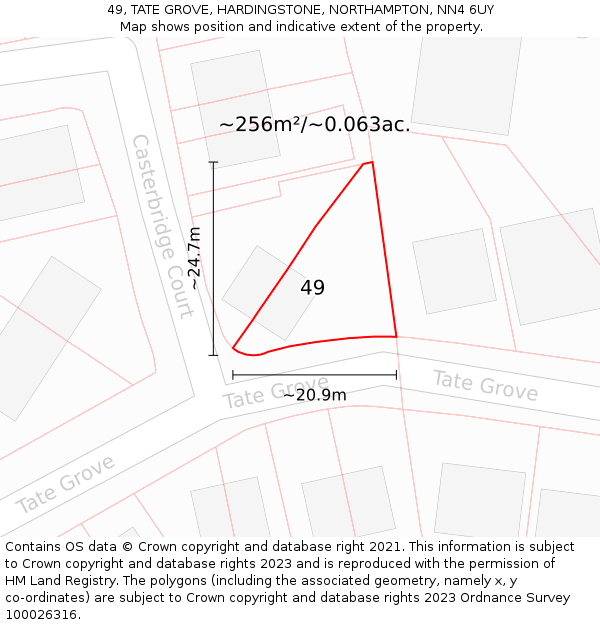 49, TATE GROVE, HARDINGSTONE, NORTHAMPTON, NN4 6UY: Plot and title map