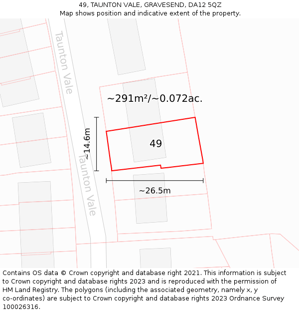 49, TAUNTON VALE, GRAVESEND, DA12 5QZ: Plot and title map