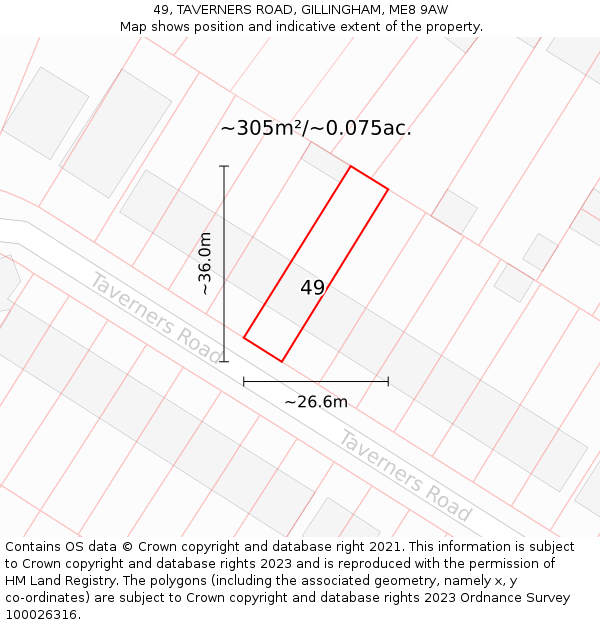 49, TAVERNERS ROAD, GILLINGHAM, ME8 9AW: Plot and title map