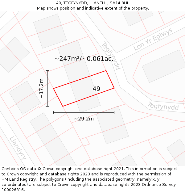 49, TEGFYNYDD, LLANELLI, SA14 8HL: Plot and title map