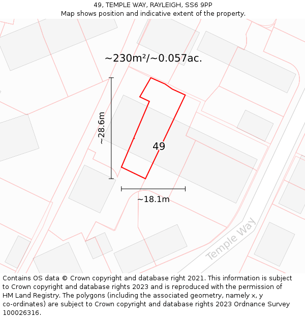 49, TEMPLE WAY, RAYLEIGH, SS6 9PP: Plot and title map