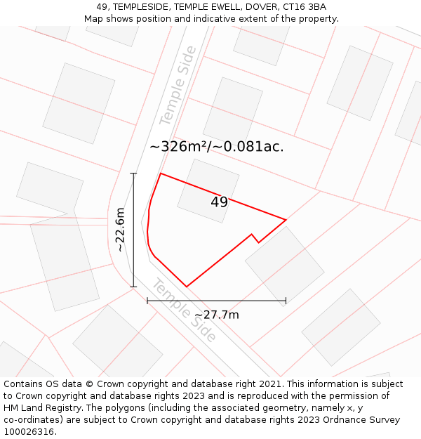 49, TEMPLESIDE, TEMPLE EWELL, DOVER, CT16 3BA: Plot and title map
