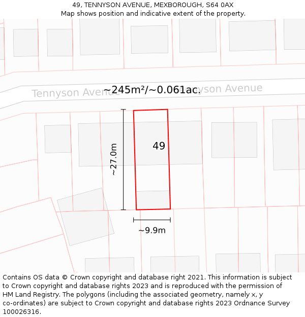 49, TENNYSON AVENUE, MEXBOROUGH, S64 0AX: Plot and title map