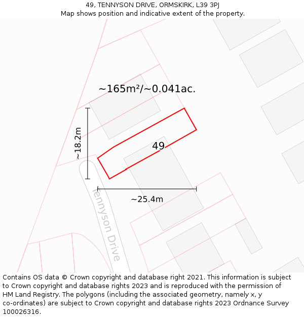 49, TENNYSON DRIVE, ORMSKIRK, L39 3PJ: Plot and title map