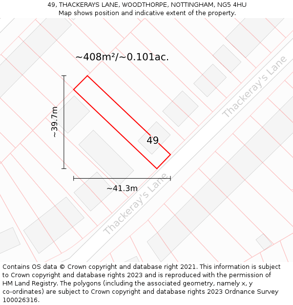 49, THACKERAYS LANE, WOODTHORPE, NOTTINGHAM, NG5 4HU: Plot and title map