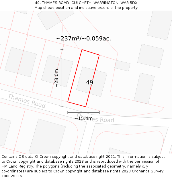 49, THAMES ROAD, CULCHETH, WARRINGTON, WA3 5DX: Plot and title map