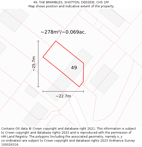 49, THE BRAMBLES, SHOTTON, DEESIDE, CH5 1PF: Plot and title map