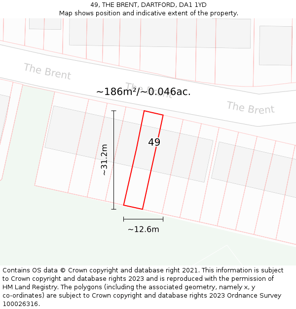 49, THE BRENT, DARTFORD, DA1 1YD: Plot and title map