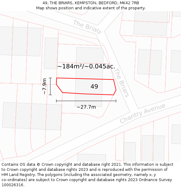 49, THE BRIARS, KEMPSTON, BEDFORD, MK42 7RB: Plot and title map