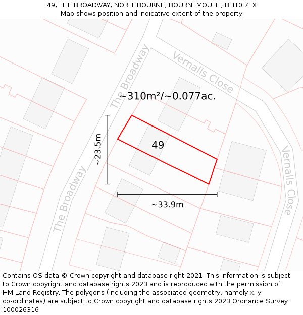 49, THE BROADWAY, NORTHBOURNE, BOURNEMOUTH, BH10 7EX: Plot and title map