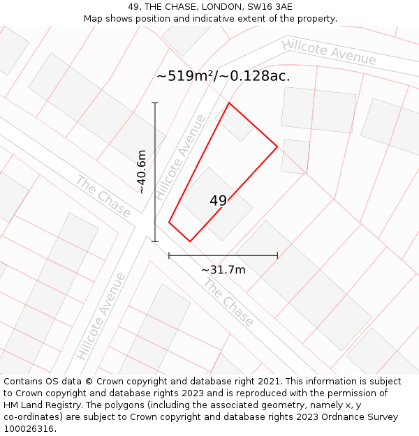 49, THE CHASE, LONDON, SW16 3AE: Plot and title map
