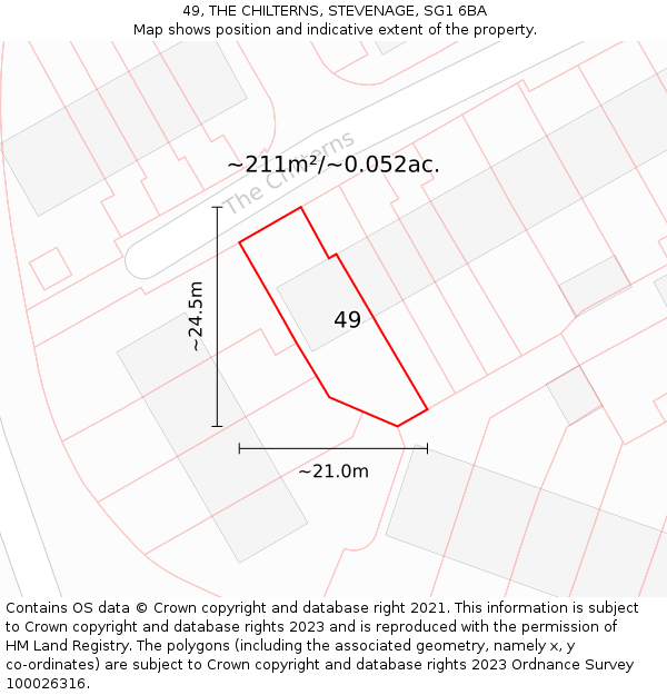 49, THE CHILTERNS, STEVENAGE, SG1 6BA: Plot and title map