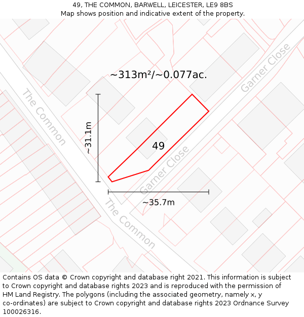 49, THE COMMON, BARWELL, LEICESTER, LE9 8BS: Plot and title map