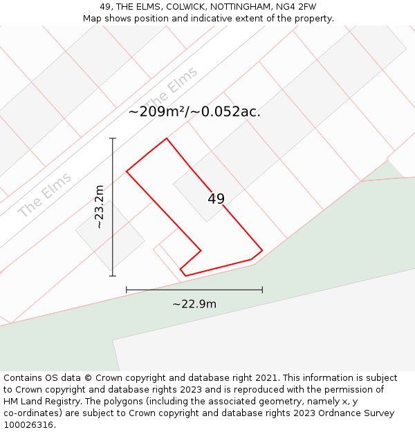 49, THE ELMS, COLWICK, NOTTINGHAM, NG4 2FW: Plot and title map
