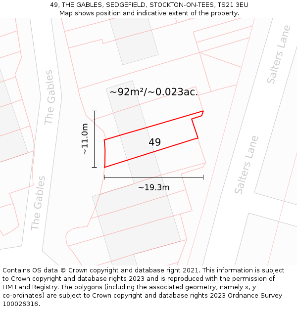 49, THE GABLES, SEDGEFIELD, STOCKTON-ON-TEES, TS21 3EU: Plot and title map