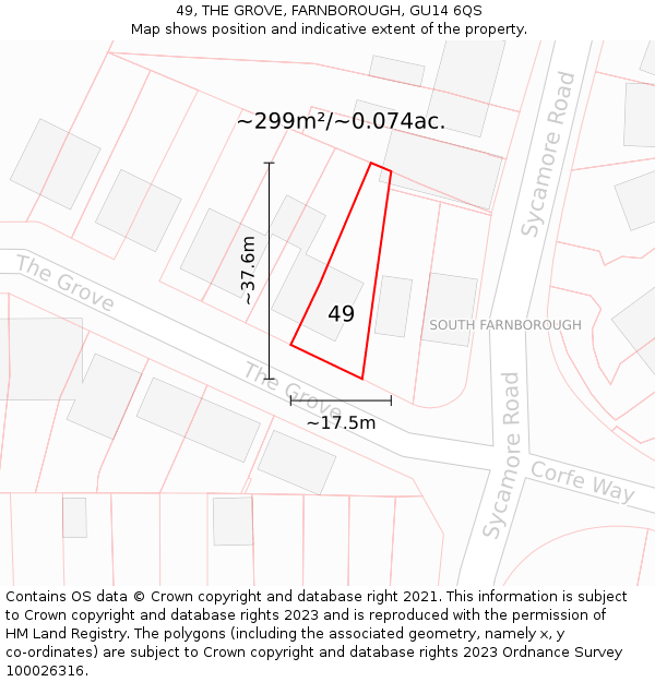 49, THE GROVE, FARNBOROUGH, GU14 6QS: Plot and title map