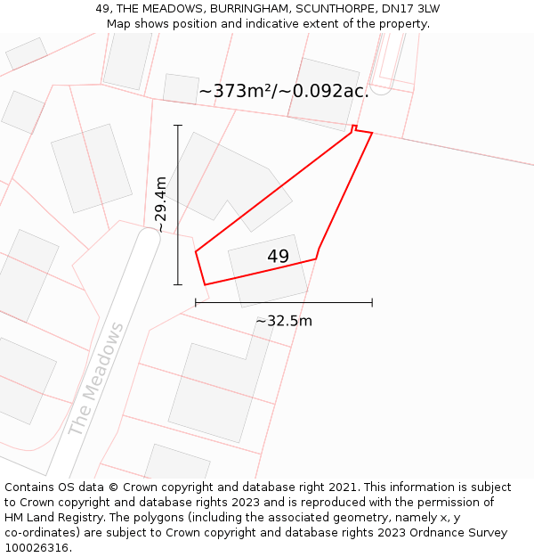 49, THE MEADOWS, BURRINGHAM, SCUNTHORPE, DN17 3LW: Plot and title map