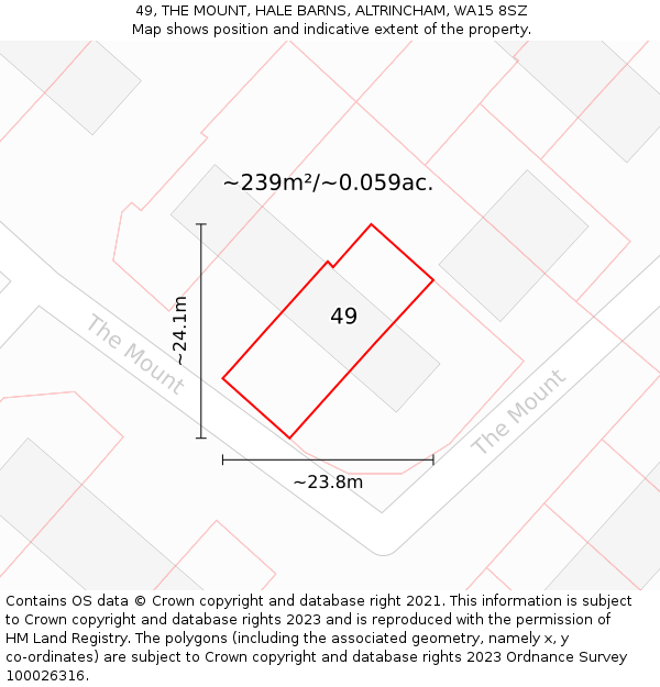 49, THE MOUNT, HALE BARNS, ALTRINCHAM, WA15 8SZ: Plot and title map