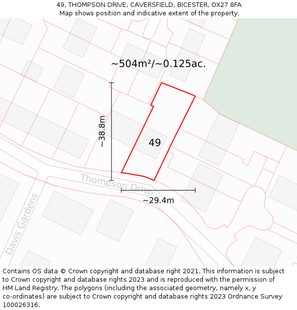 49, THOMPSON DRIVE, CAVERSFIELD, BICESTER, OX27 8FA: Plot and title map